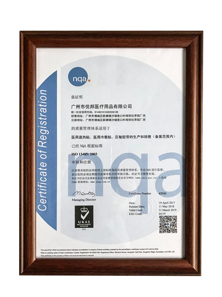 广州优邦医疗用品公司ISO13485质量体系认证